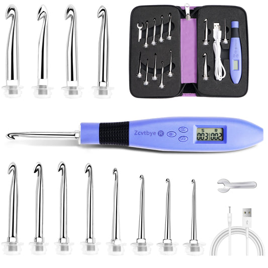 Illuminate Your Crafting with the 12-Piece Lighted Crochet Hook Set – Ergonomic Knitting Needles with Interchangeable Metal Heads and Built-In Stitch Counter for Beginners and Pros!
