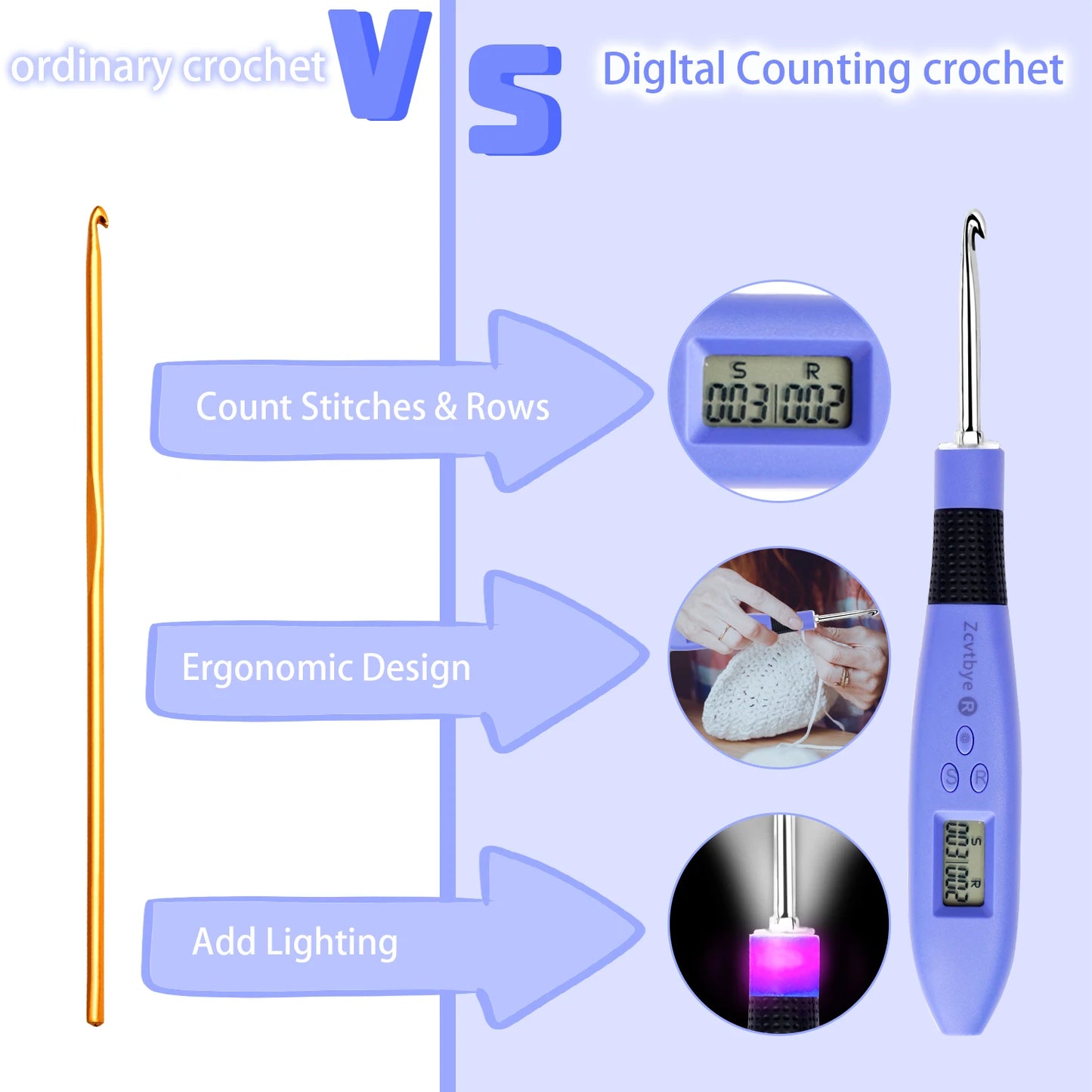 Illuminate Your Crafting with the 12-Piece Lighted Crochet Hook Set – Ergonomic Knitting Needles with Interchangeable Metal Heads and Built-In Stitch Counter for Beginners and Pros!