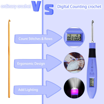Illuminate Your Crafting with the 12-Piece Lighted Crochet Hook Set – Ergonomic Knitting Needles with Interchangeable Metal Heads and Built-In Stitch Counter for Beginners and Pros!