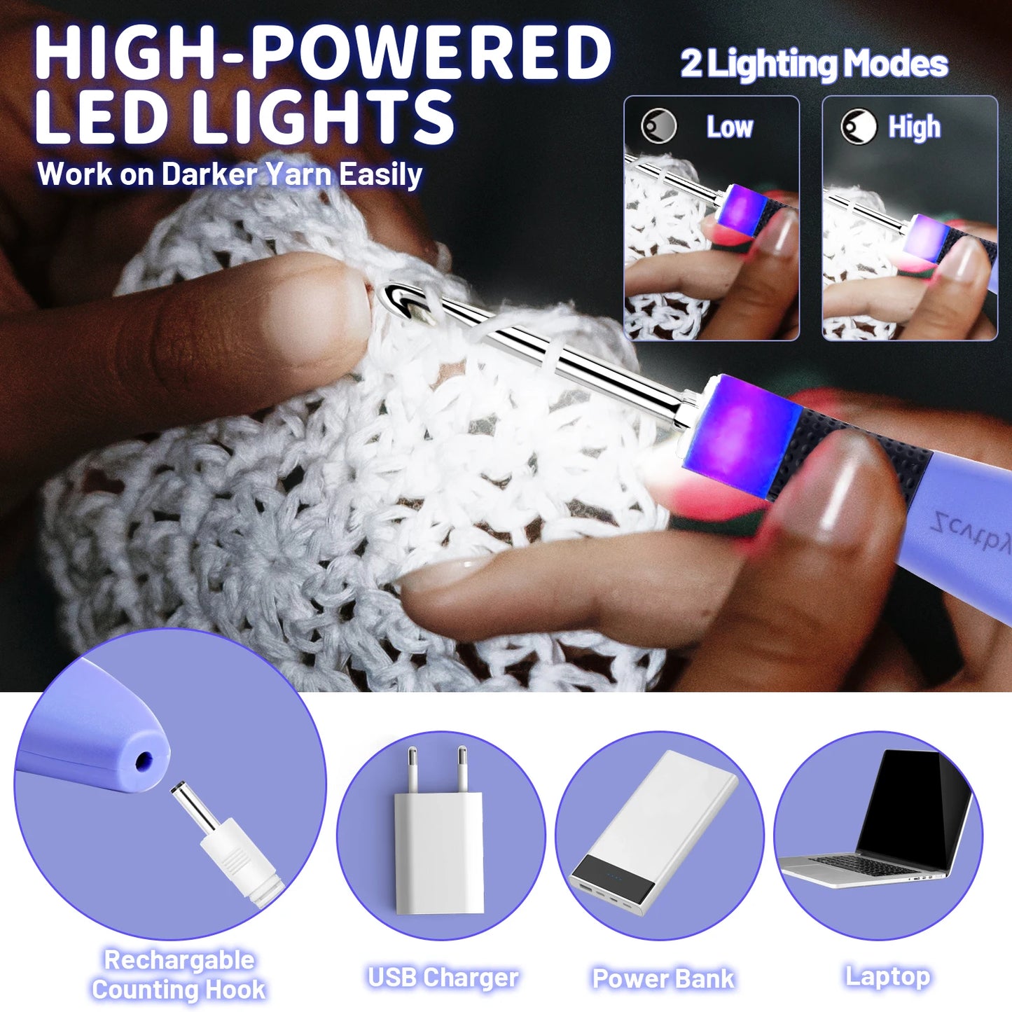 Illuminate Your Crafting with the 12-Piece Lighted Crochet Hook Set – Ergonomic Knitting Needles with Interchangeable Metal Heads and Built-In Stitch Counter for Beginners and Pros!