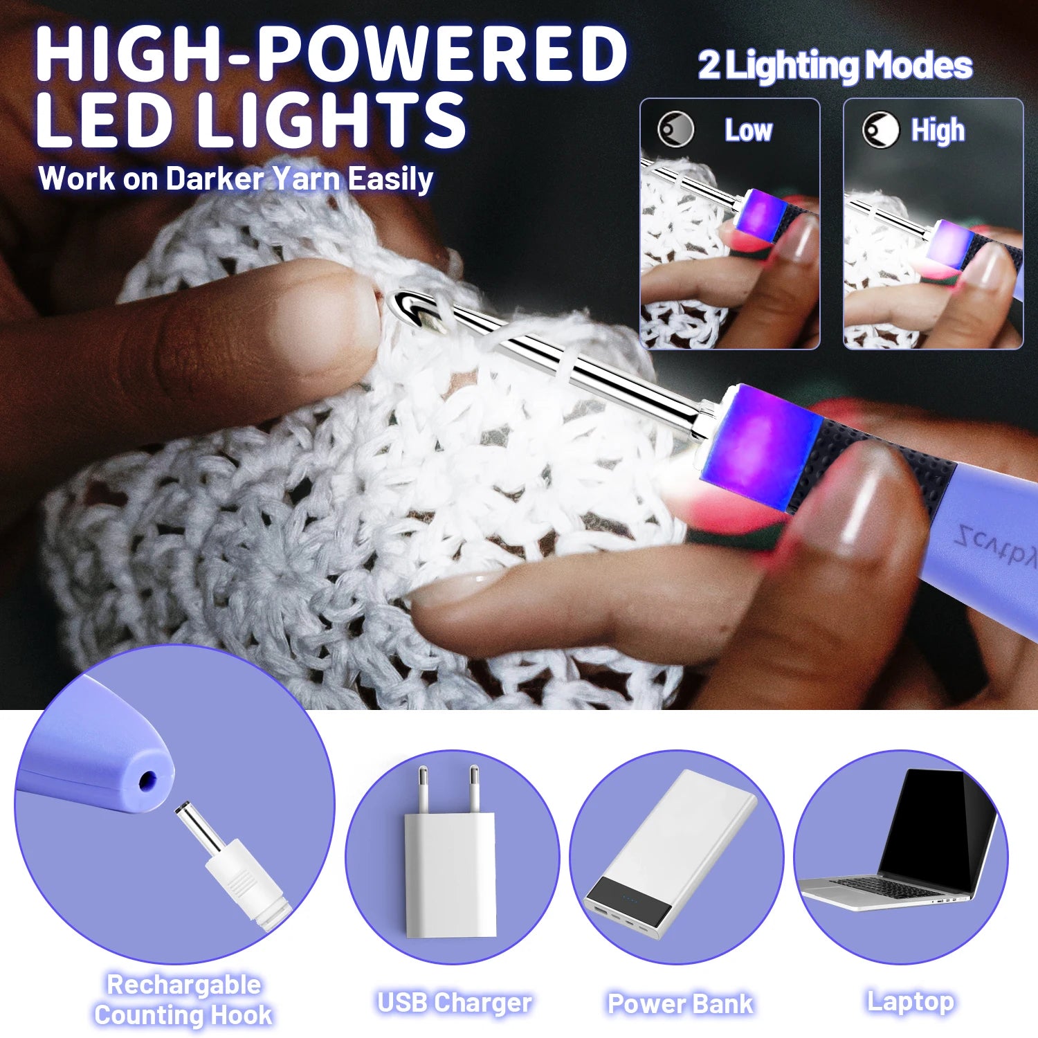 Illuminate Your Crafting with the 12-Piece Lighted Crochet Hook Set – Ergonomic Knitting Needles with Interchangeable Metal Heads and Built-In Stitch Counter for Beginners and Pros!