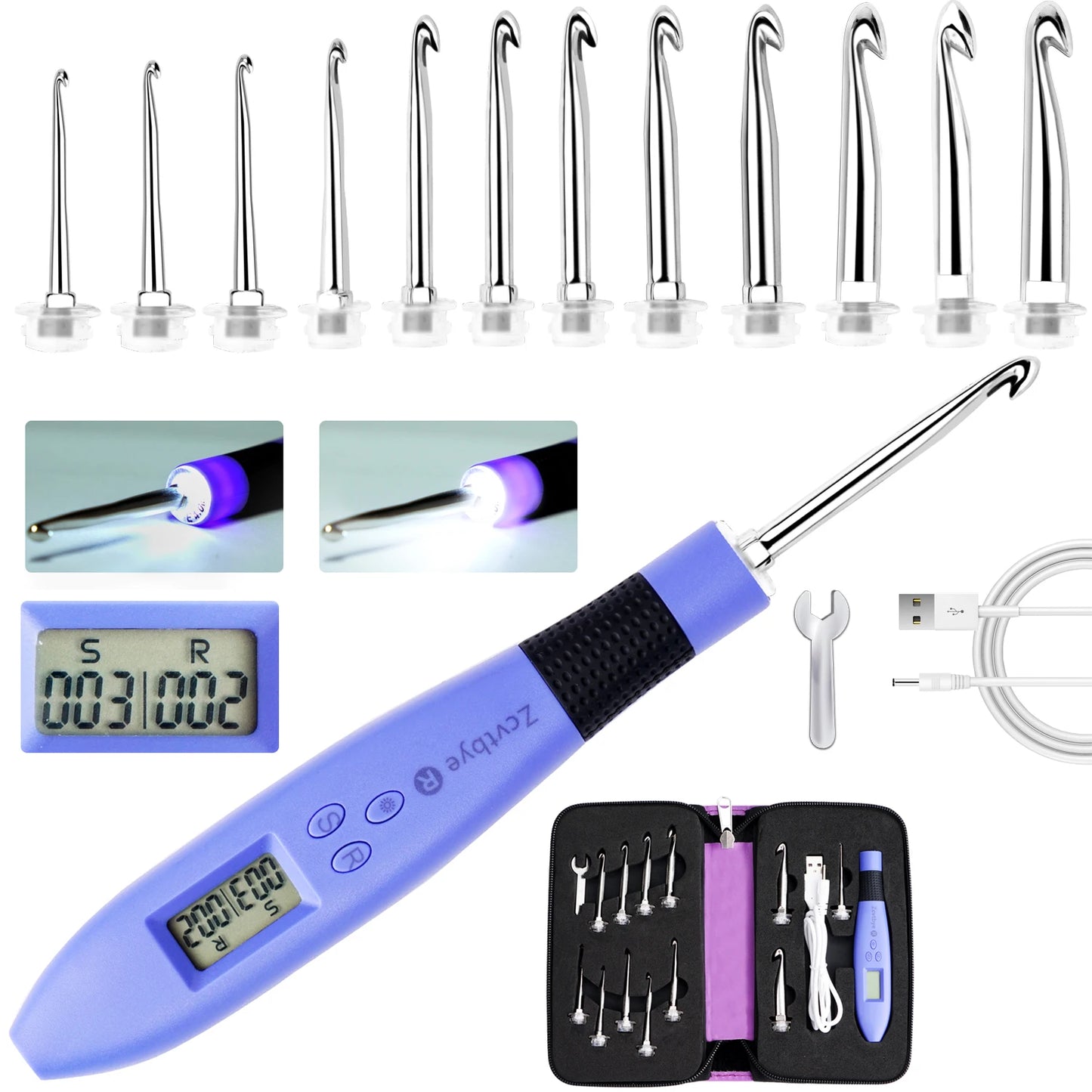 Illuminate Your Crafting with the 12-Piece Lighted Crochet Hook Set – Ergonomic Knitting Needles with Interchangeable Metal Heads and Built-In Stitch Counter for Beginners and Pros!