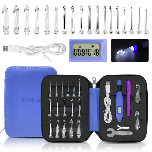 Illuminate Your Crochet Projects with the Ultimate 18 Size Crochet Hook Set – LED Light, Digital Stitch Counter, and Ergonomic Design for Beginners and Experts Alike!